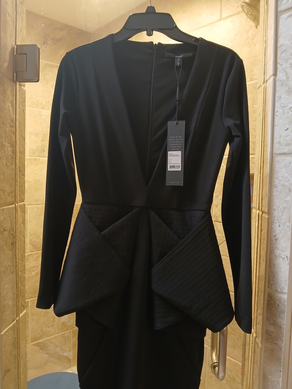 AQ/AQ Black Midi Dress with Peplum Detail